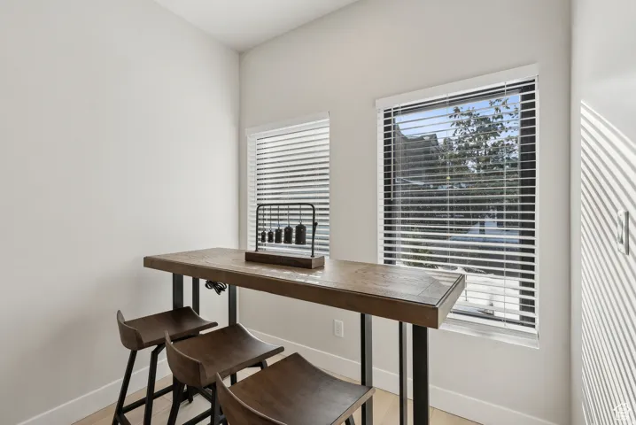 Dining room with light wood-style flooring