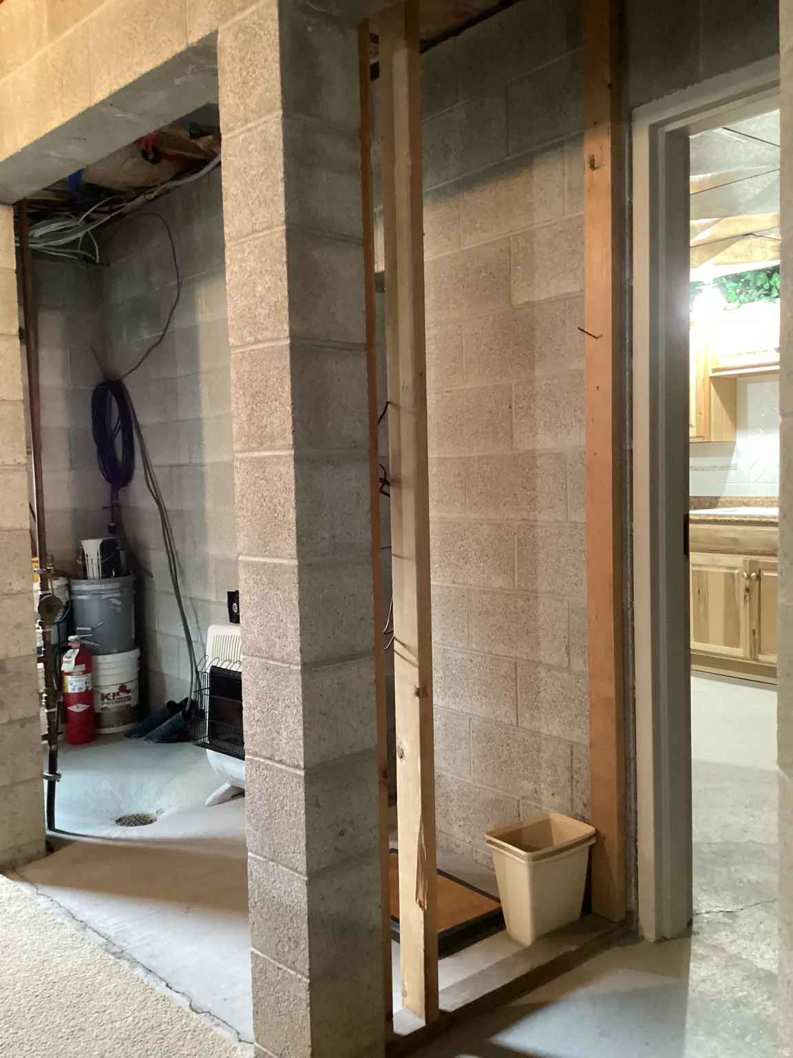Bathroom with unfinished concrete flooring