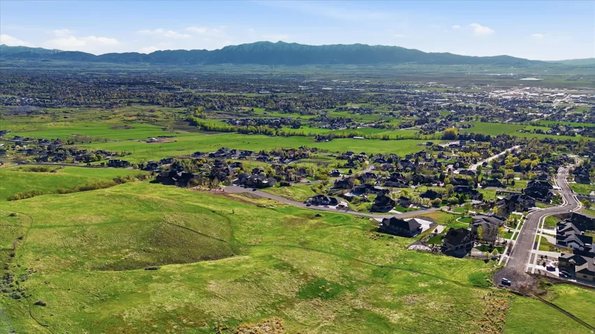 Aerial Southwestern view of the valley with Wellsville mountains as background