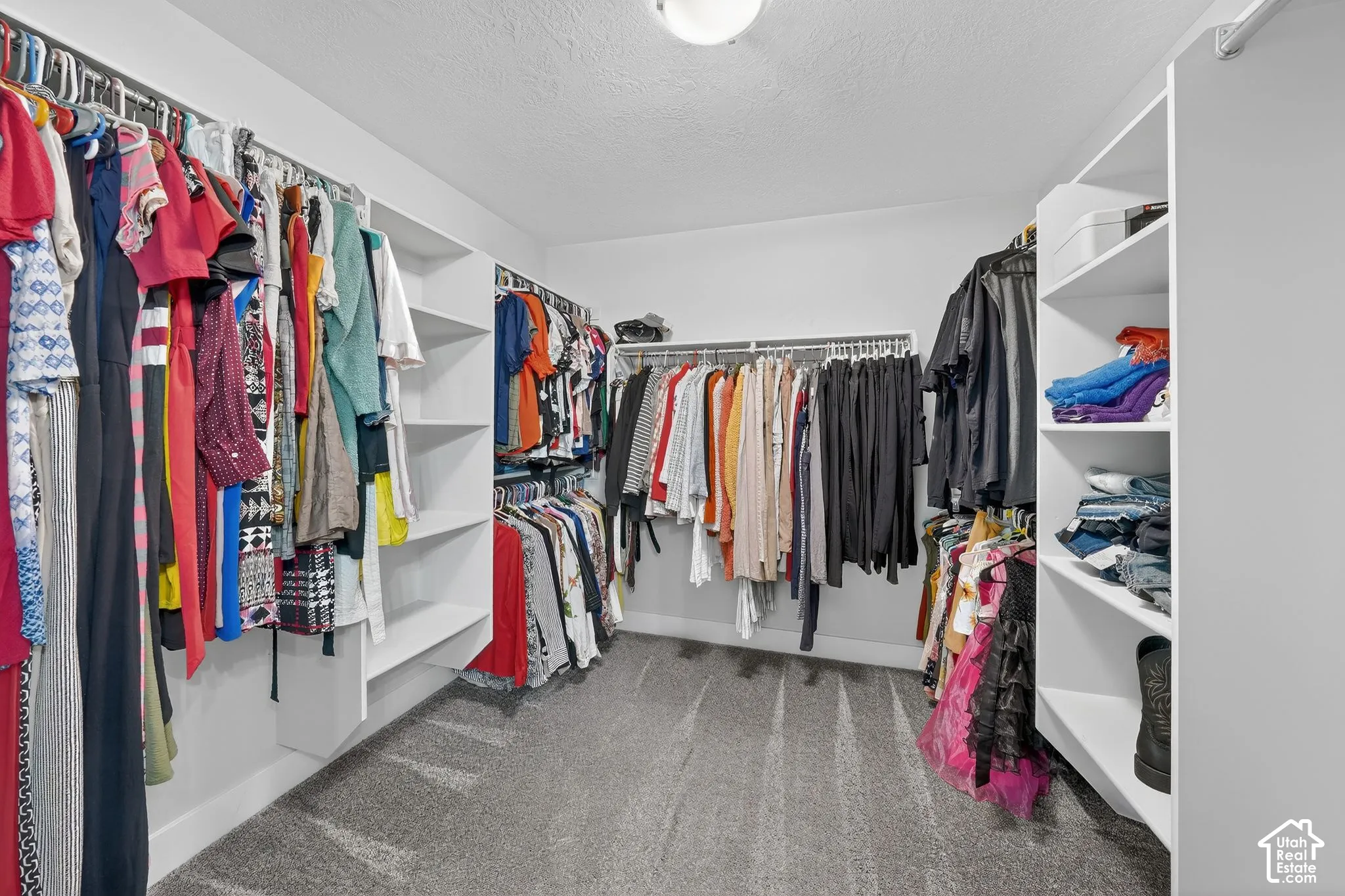 Walk in closet featuring light carpet