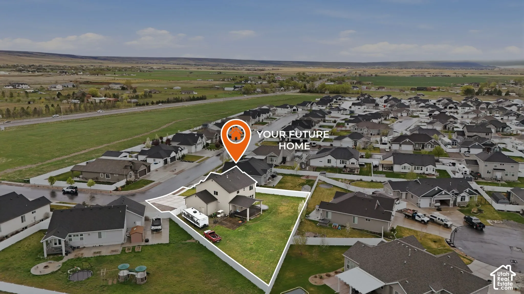 Aerial perspective of suburban area