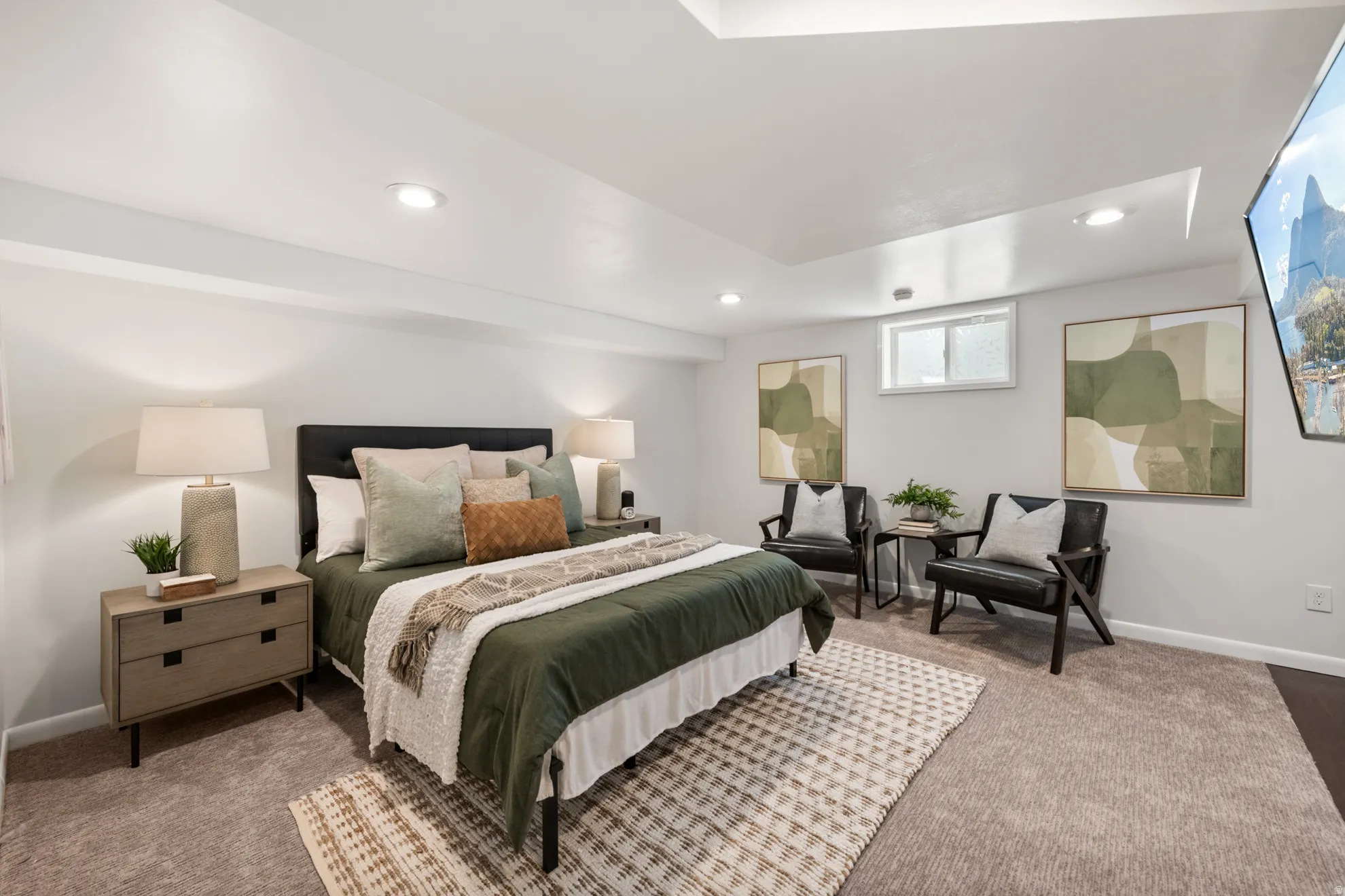 Bedroom featuring recessed lighting and carpet floors