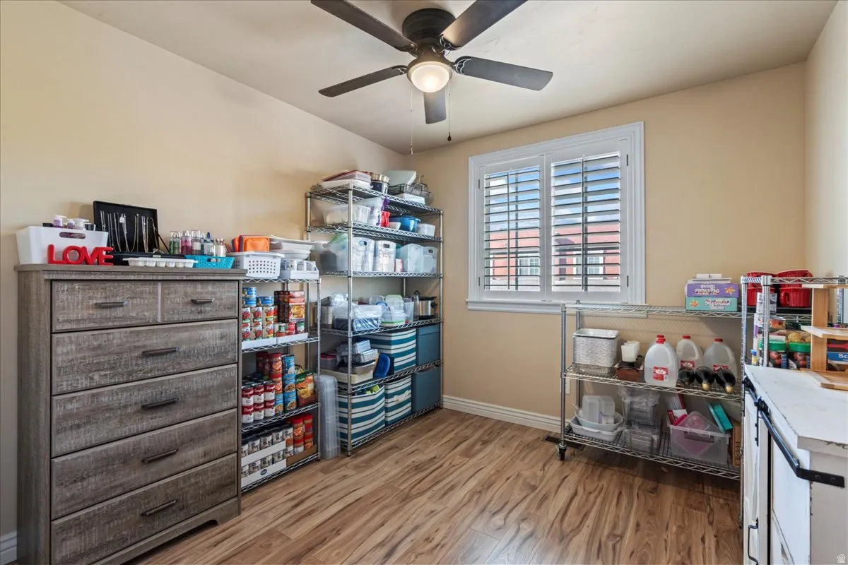 Storage with a ceiling fan