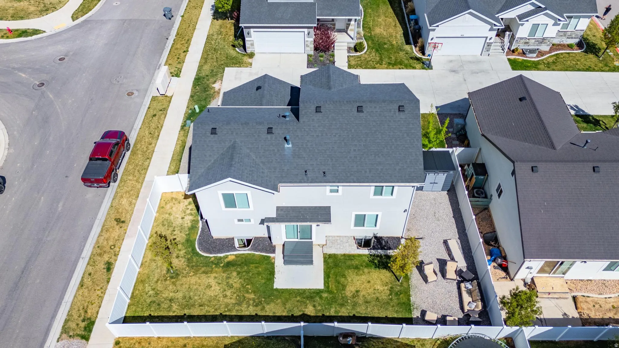Aerial perspective of suburban area