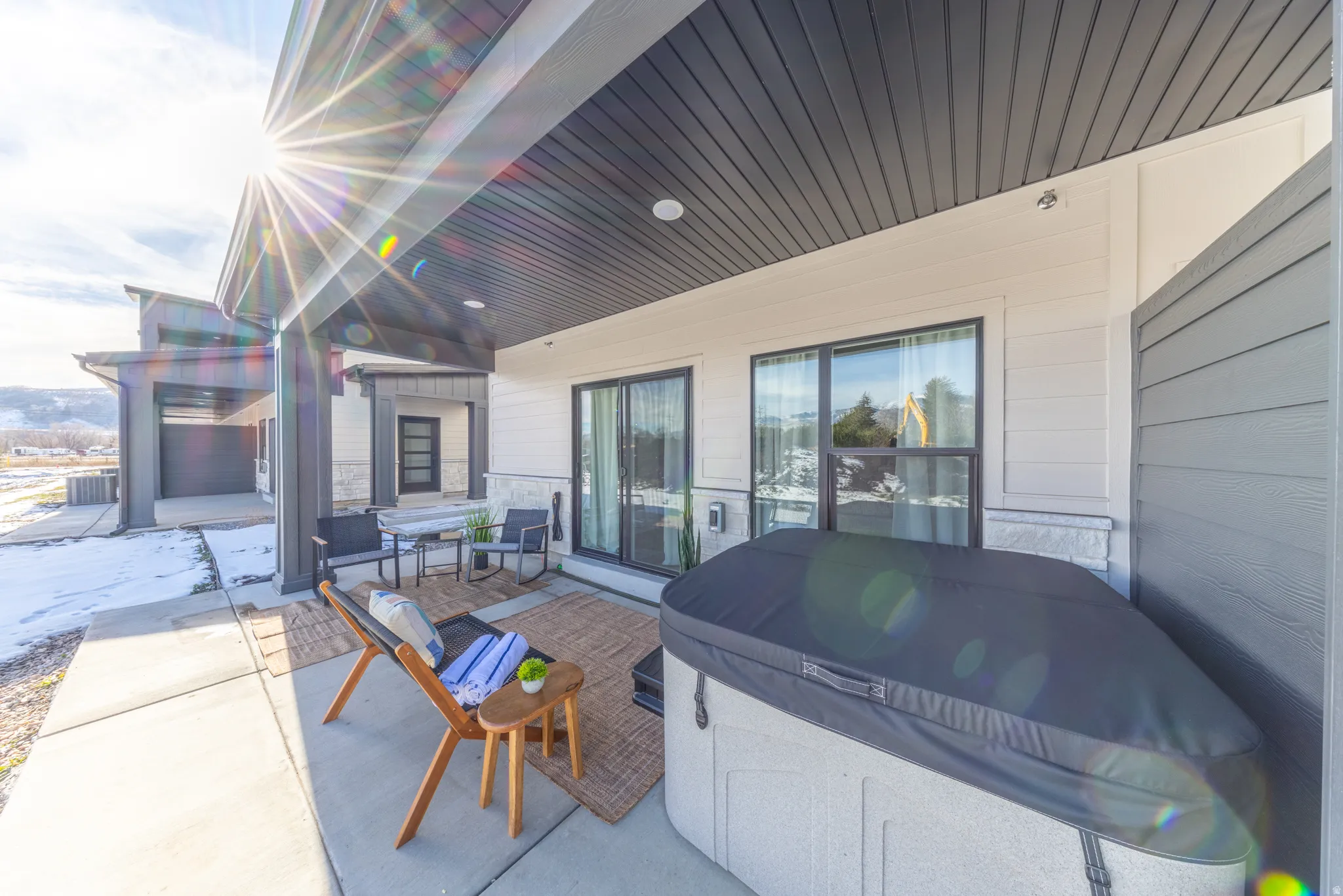 Patio with private hot tub