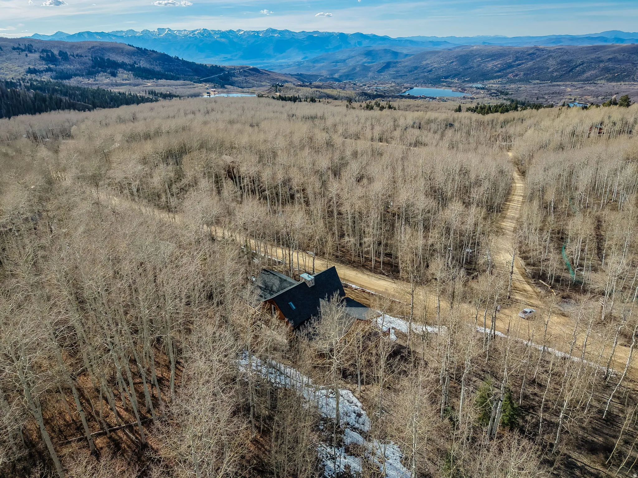Drone / aerial view of a mountainous background