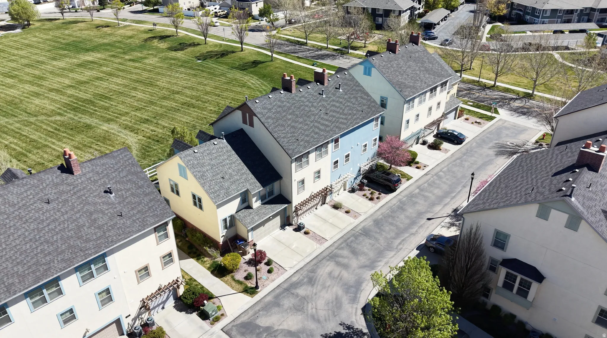 Aerial perspective of suburban area