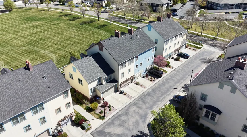Aerial perspective of suburban area