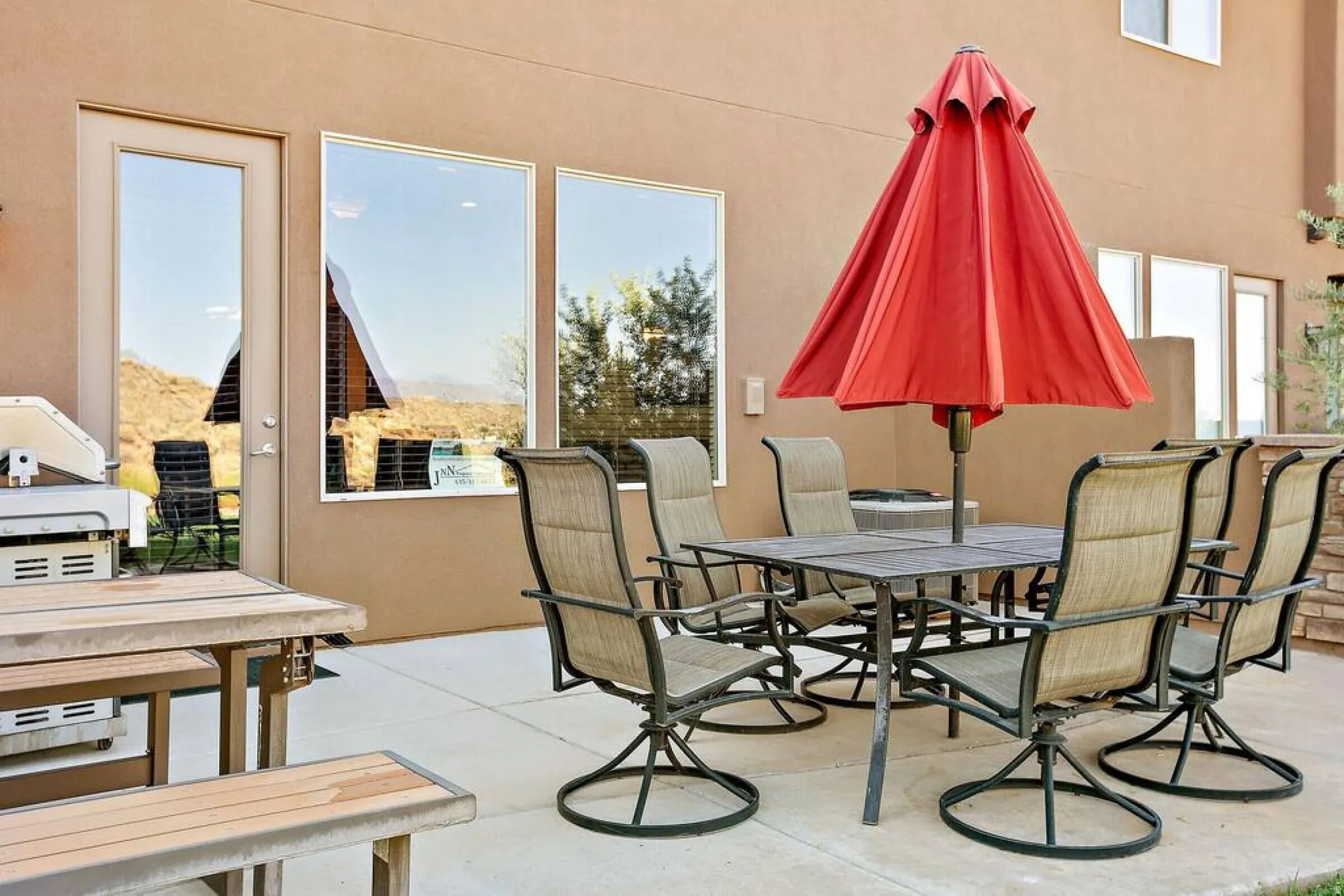 Dining room with concrete flooring