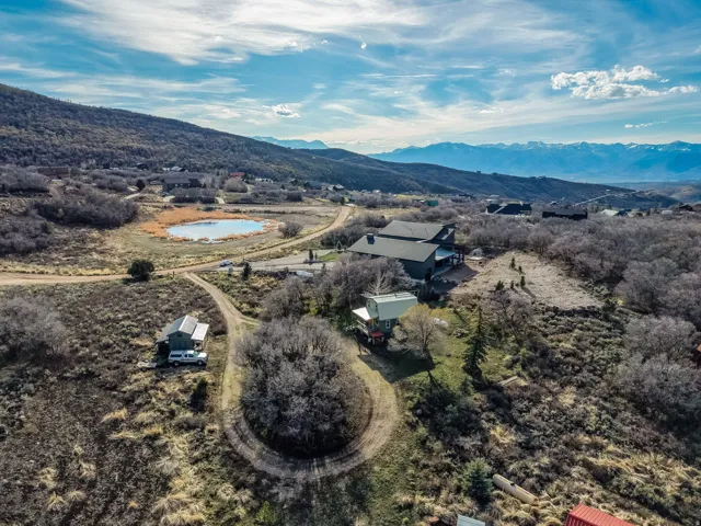 Drone / aerial view of a mountainous background