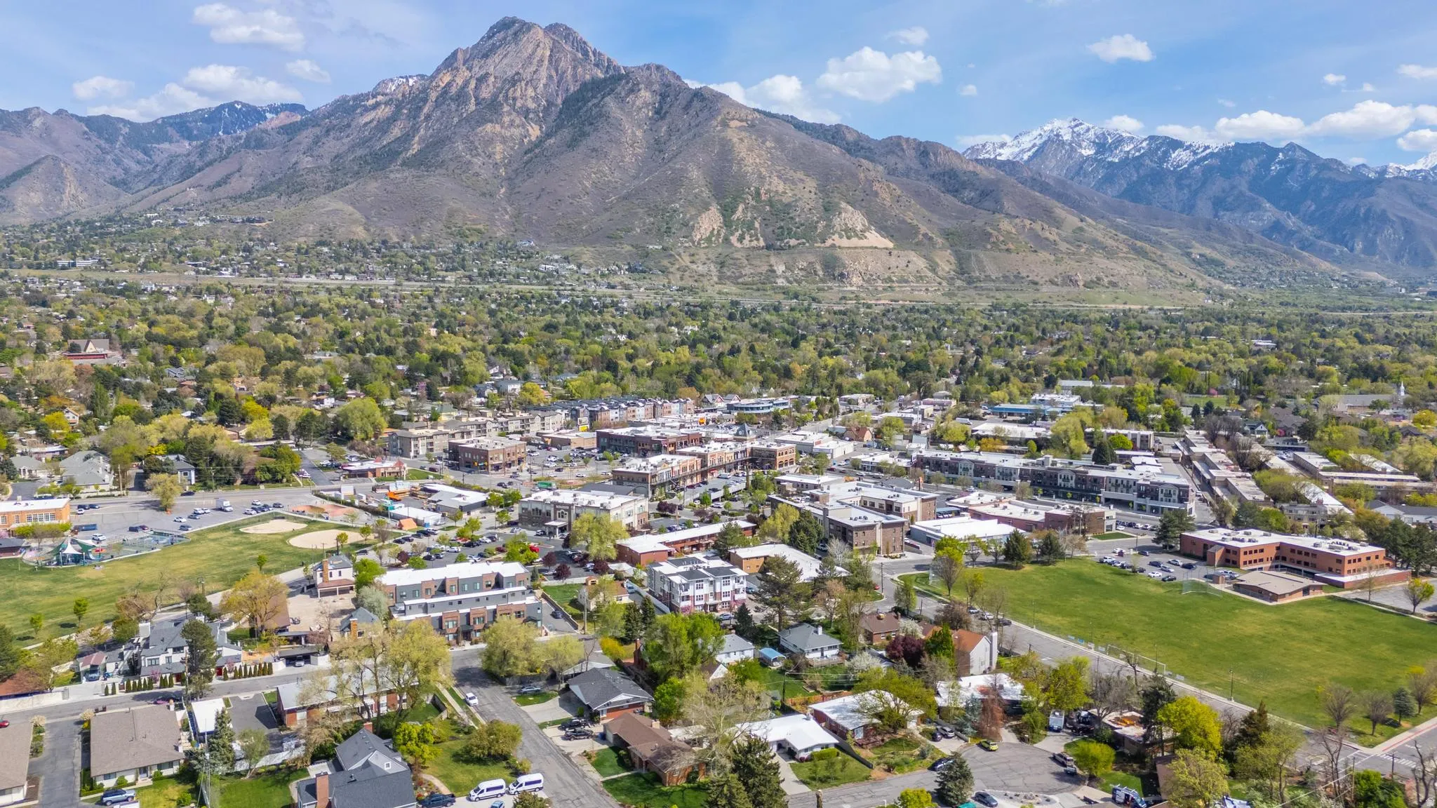 Drone / aerial view of a mountain backdrop