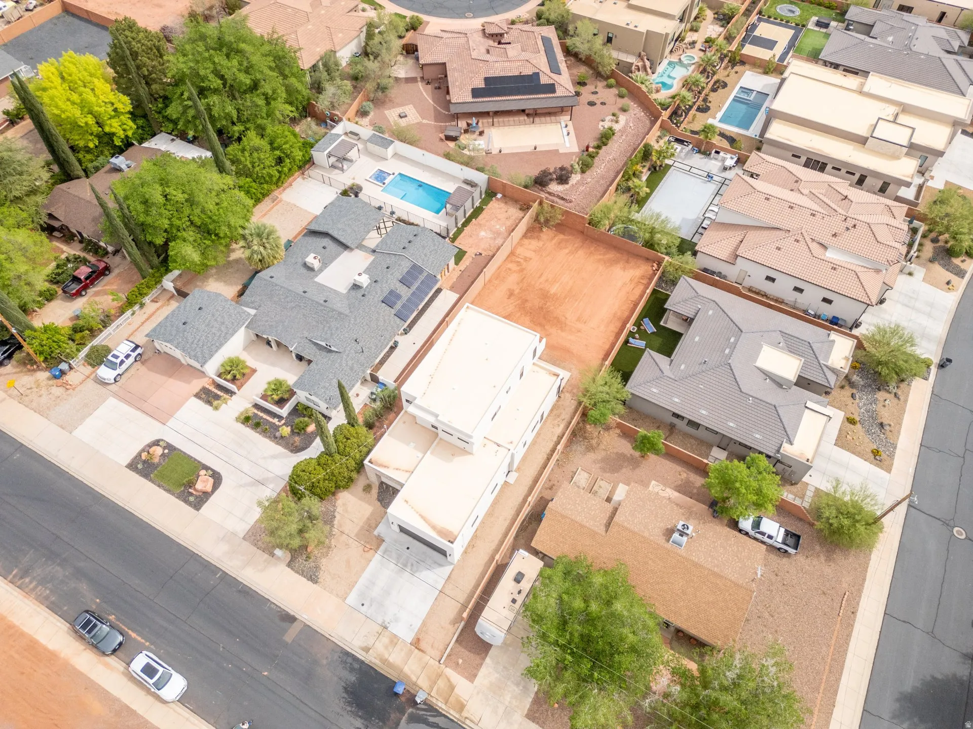 Aerial perspective of suburban area