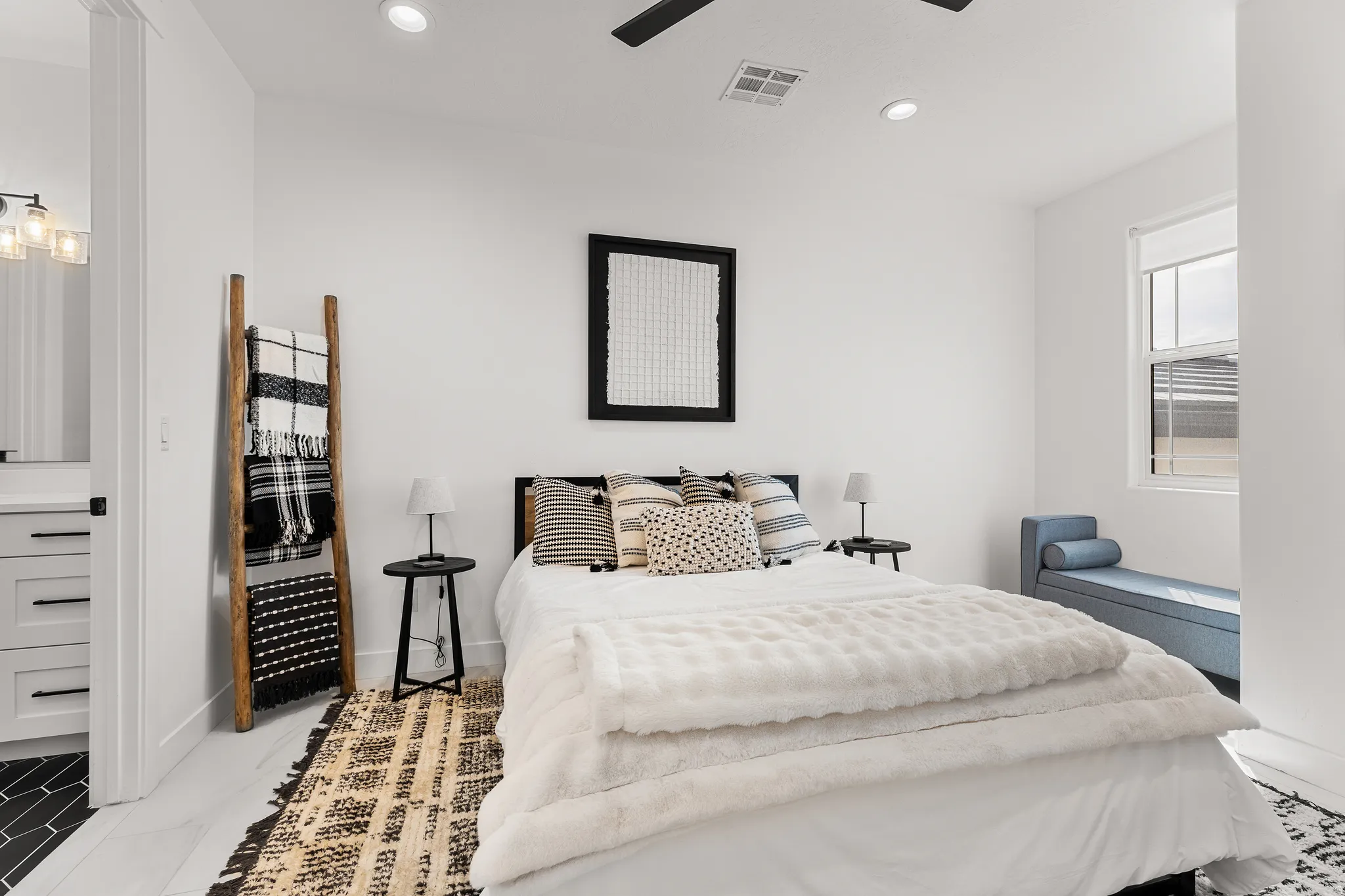 Bedroom featuring recessed lighting and ceiling fan