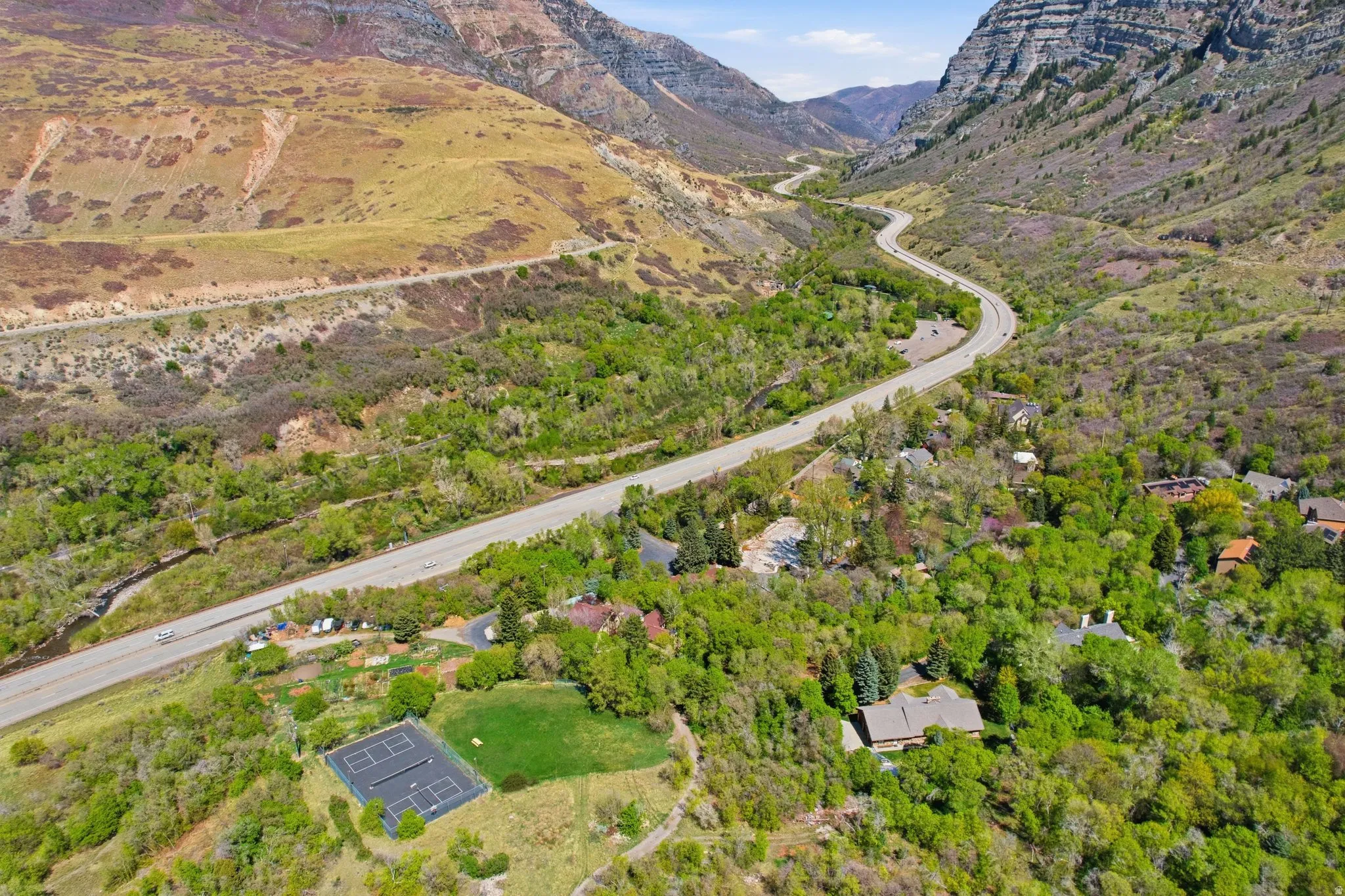 Aerial view of a mountain backdrop