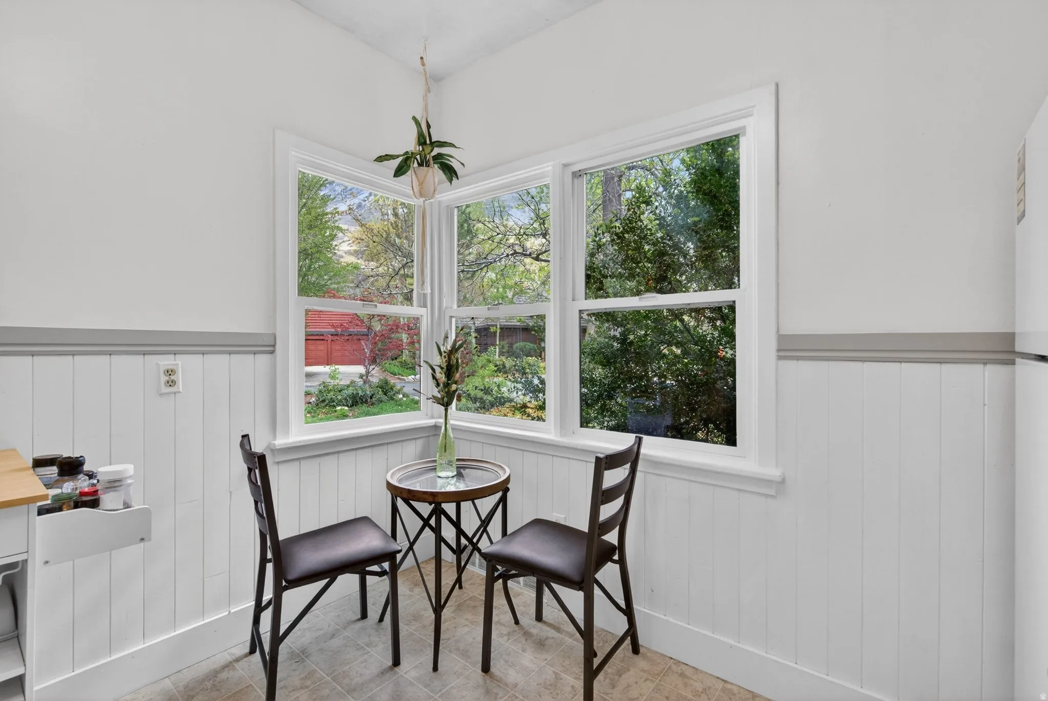 Dining area with wainscoting