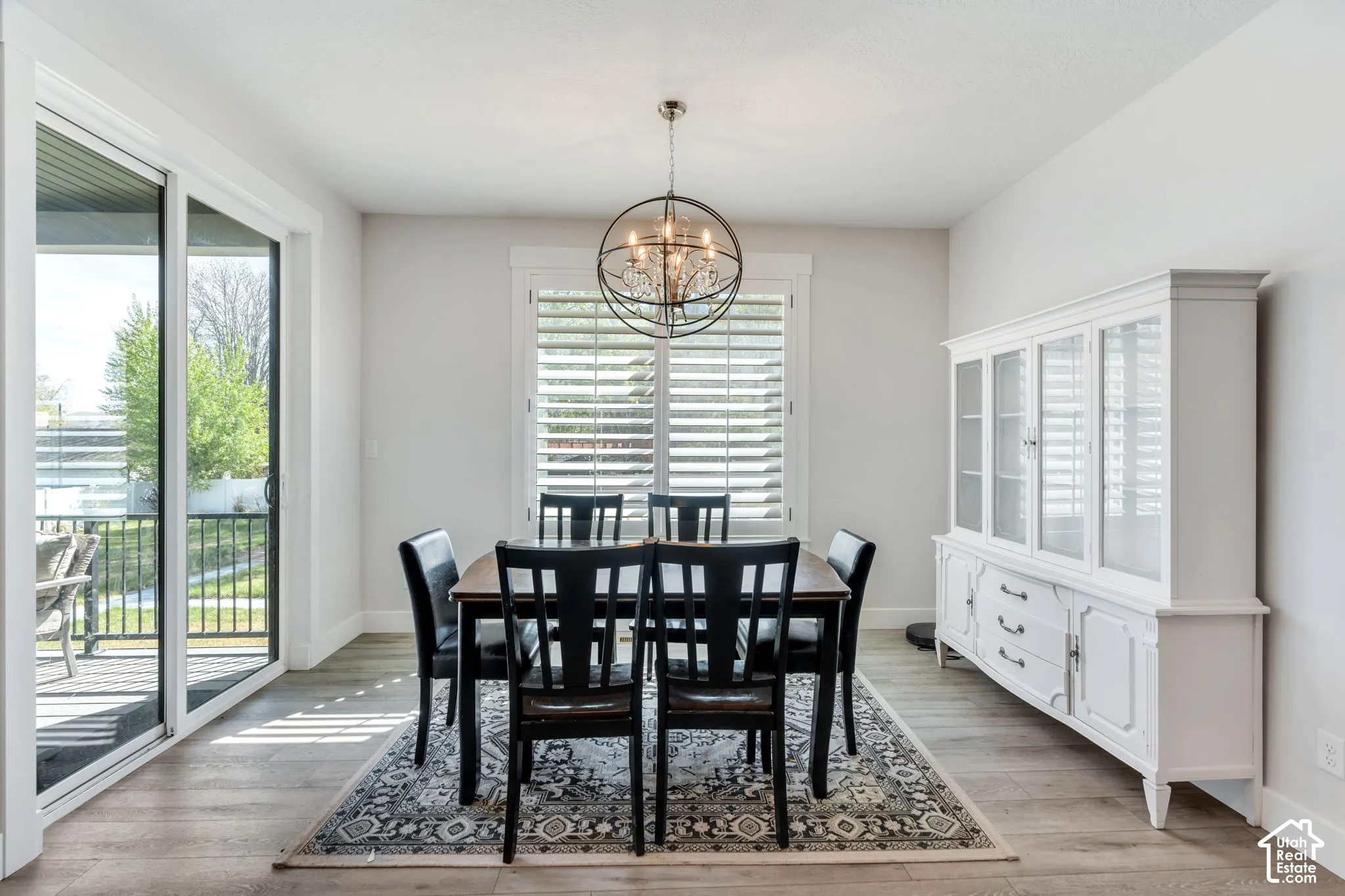 Spacious dining area with door to outside