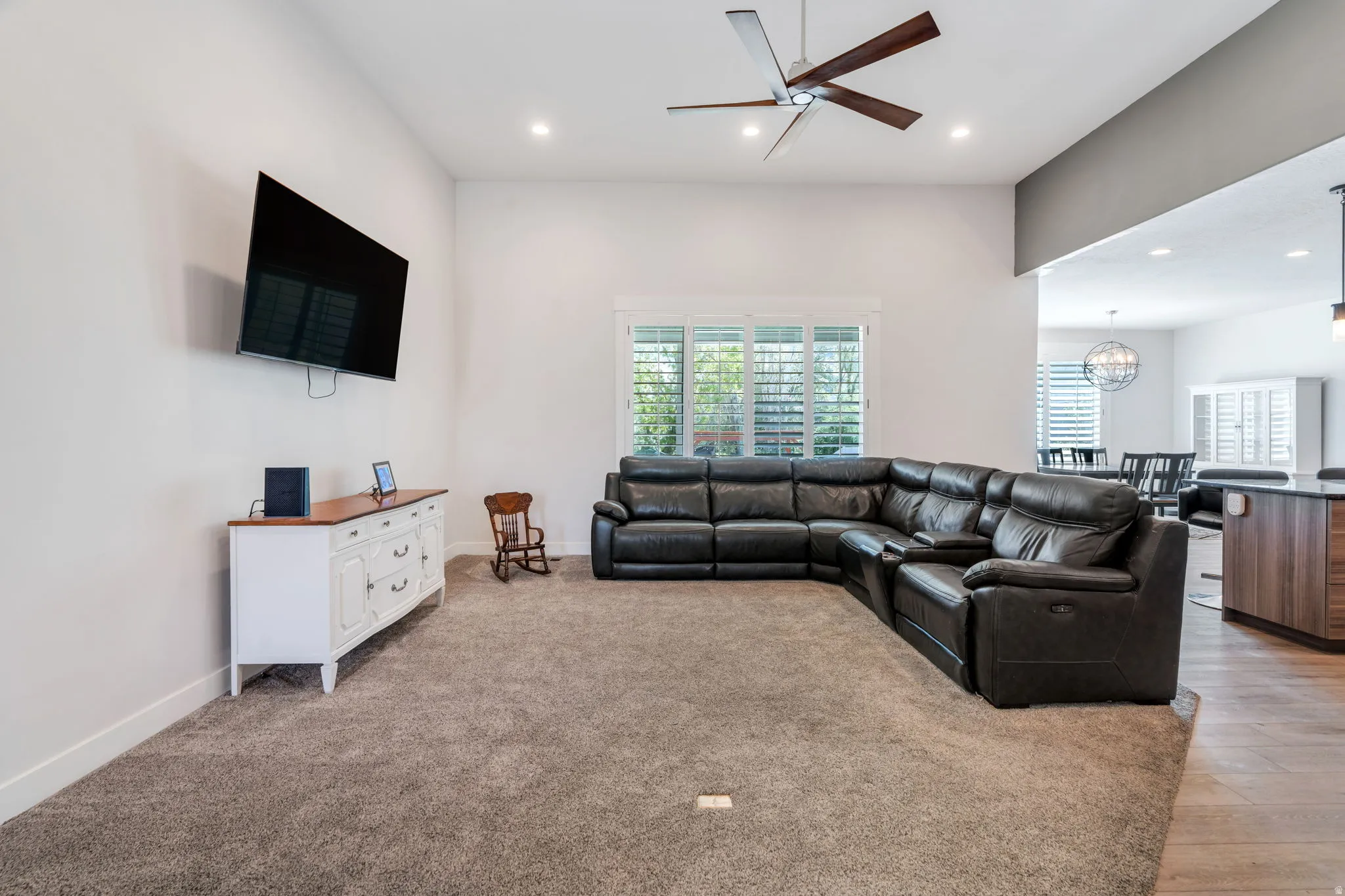 Family room is open to kitchen/dining area
