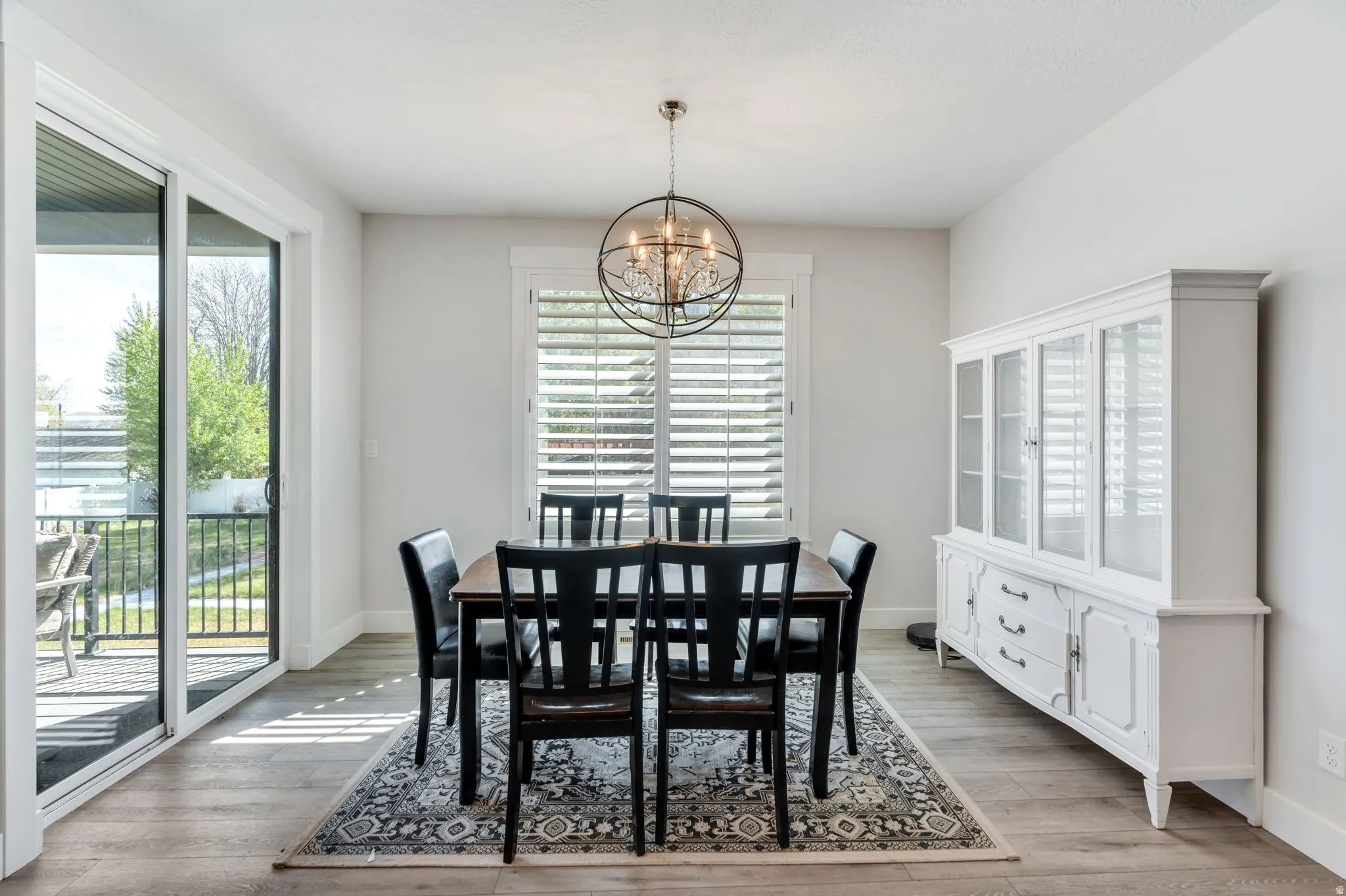 Spacious dining area with door to outside