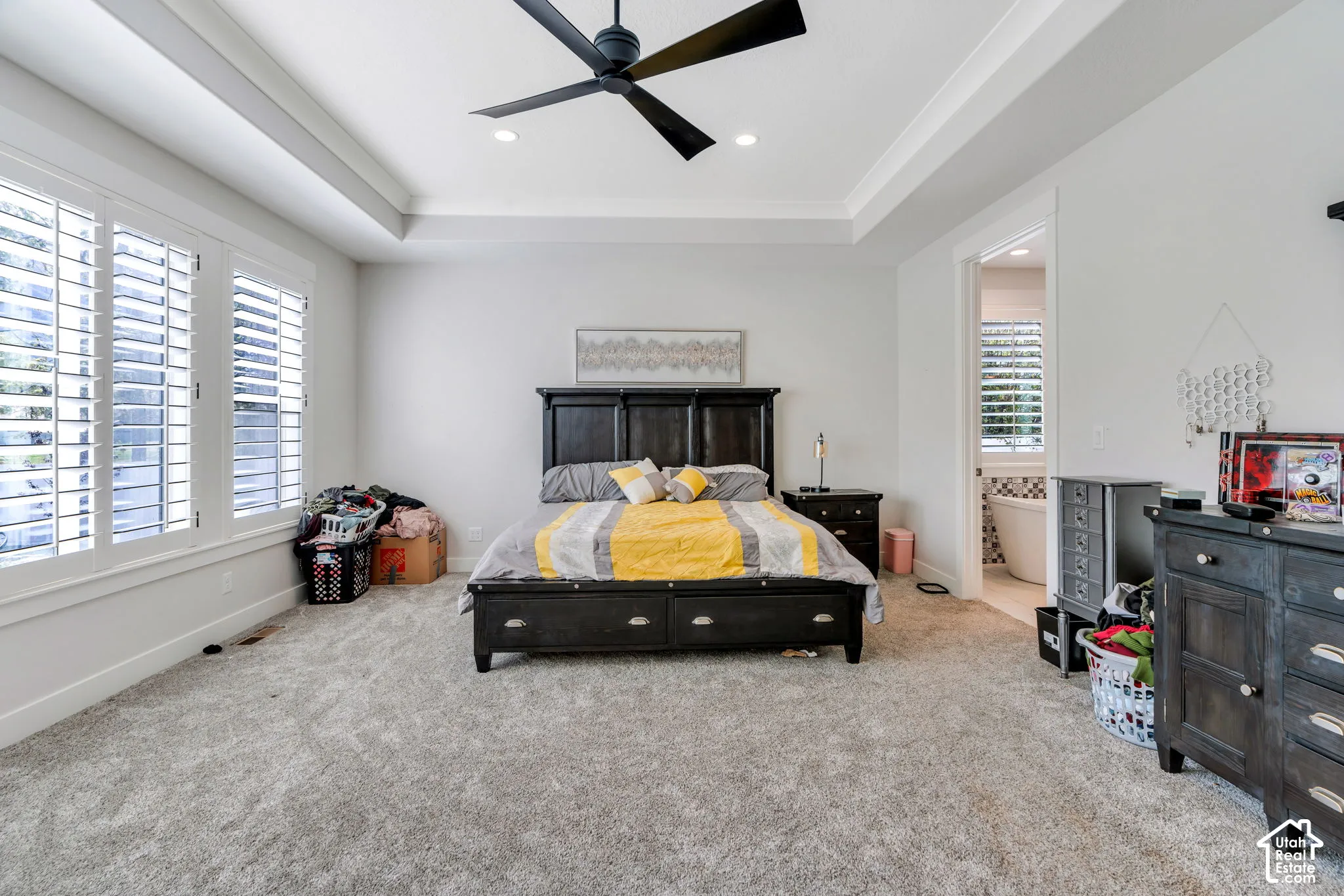 Master bedroom with tray ceiling