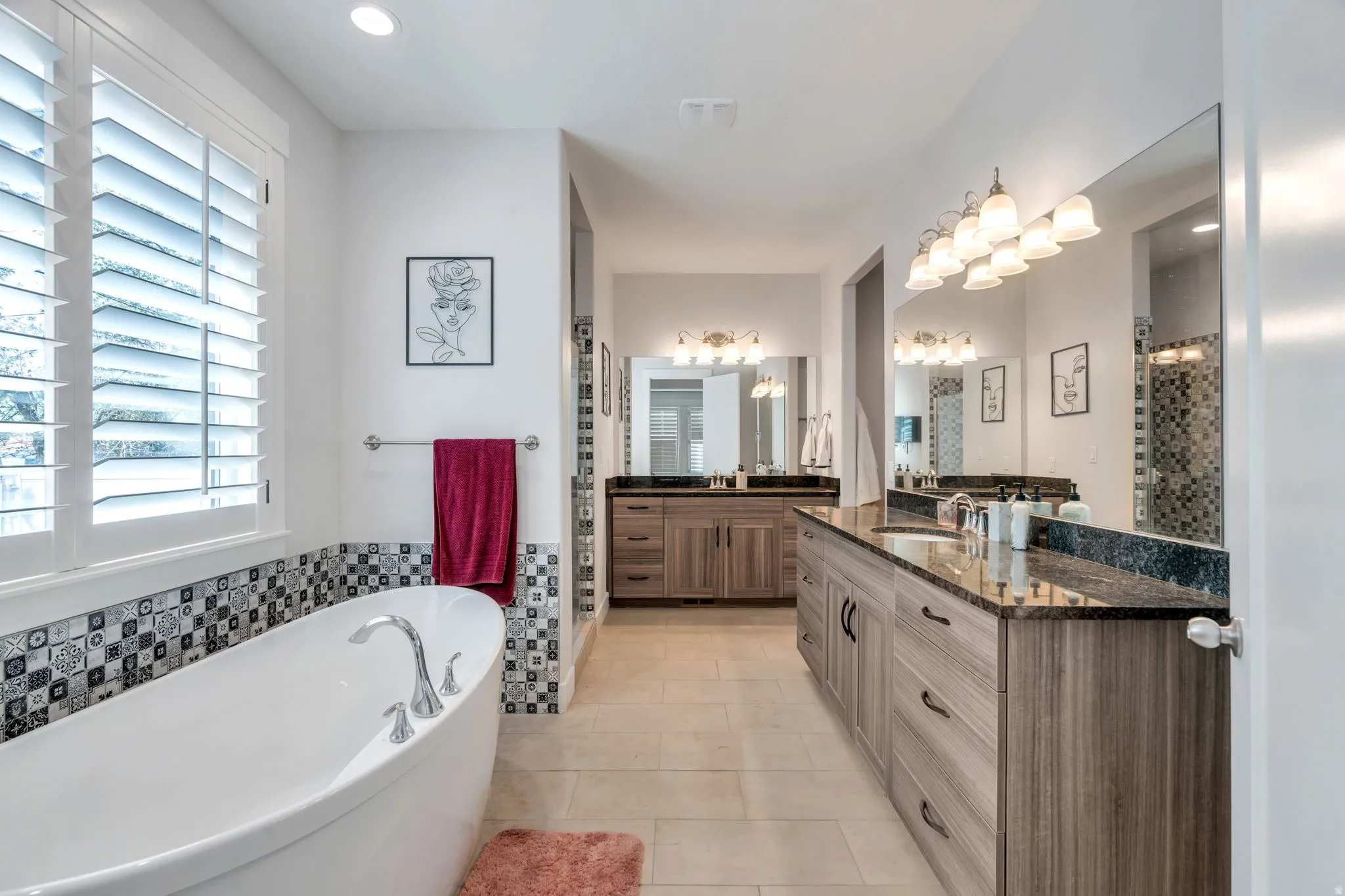 Master bathroom with dual vanities