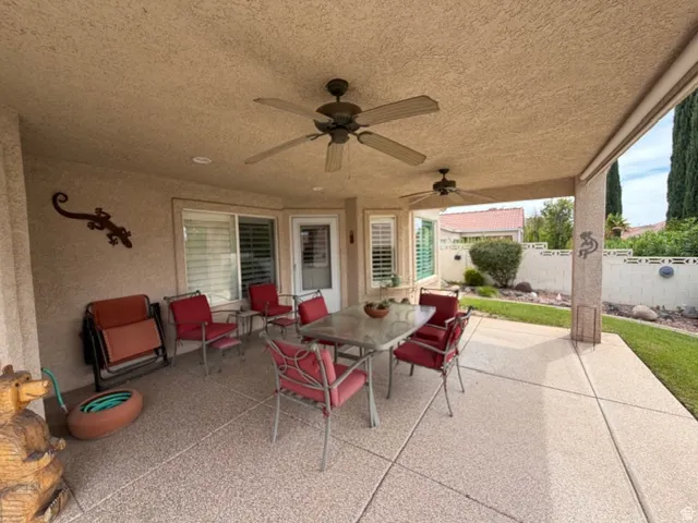 View of patio / terrace featuring ceiling fan and outdoor dining area