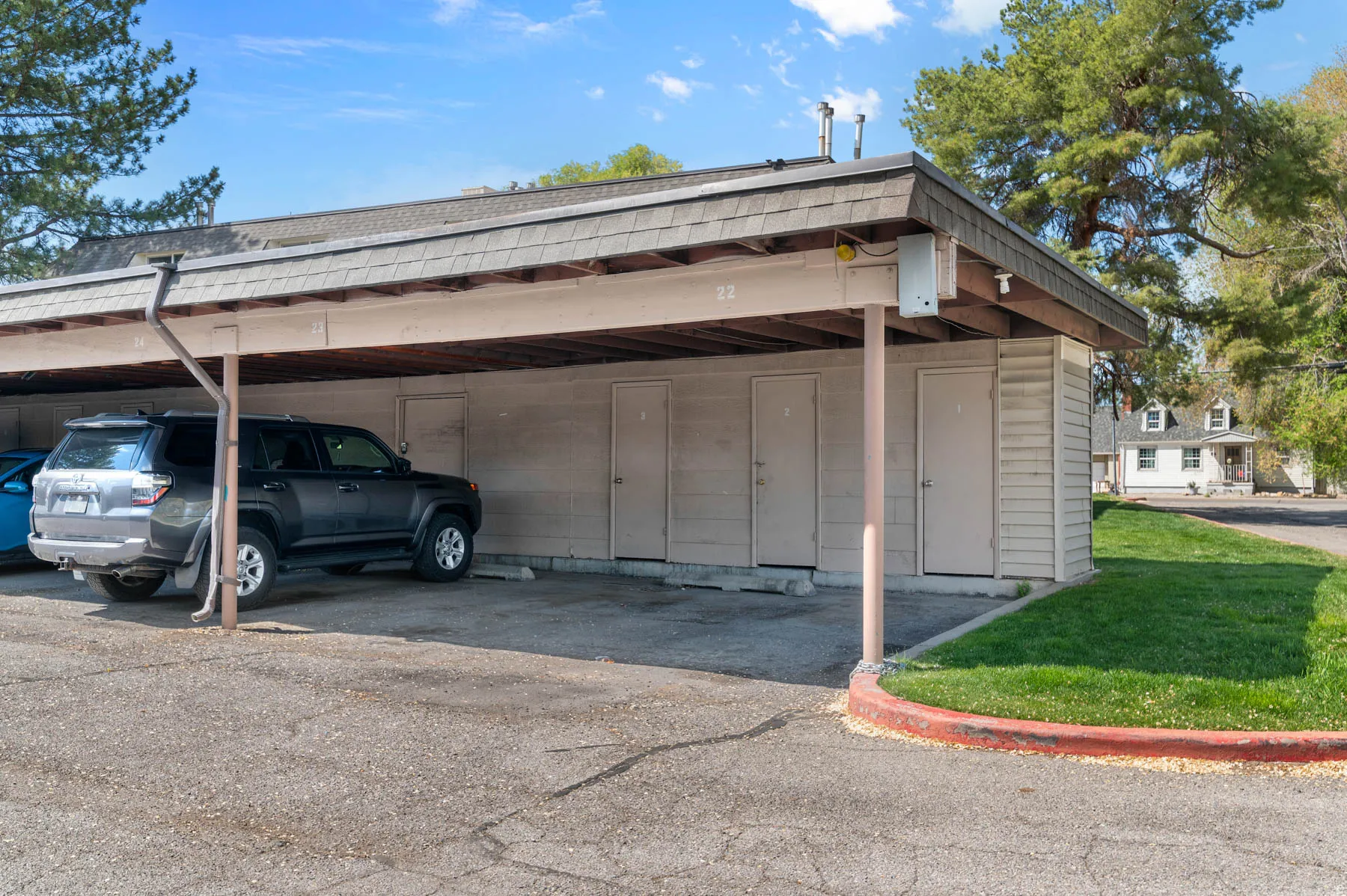 View of covered parking lot