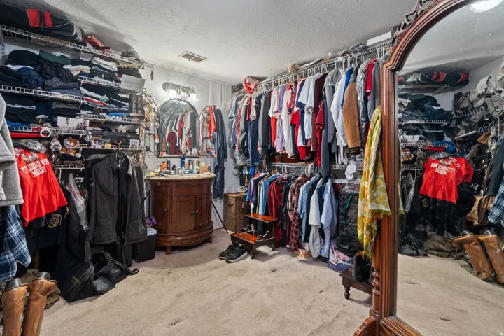 Walk in closet featuring light colored carpet