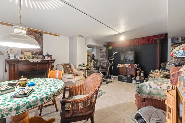 View of carpeted dining room