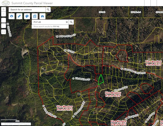 Aerial view of property's location with property parcel outlined