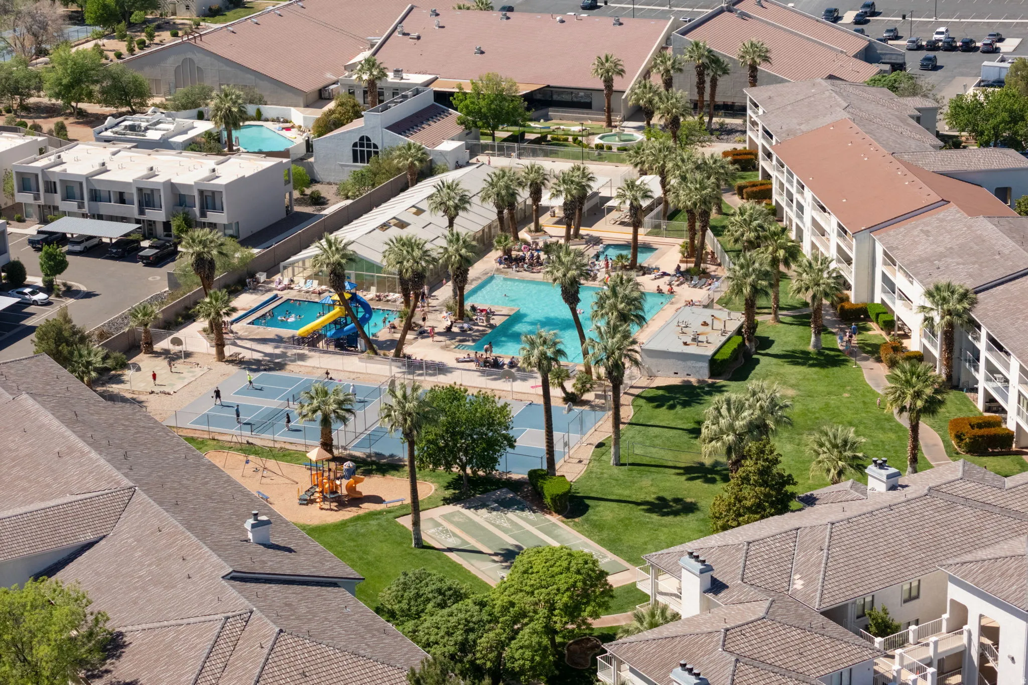 Drone / aerial view of a pool area