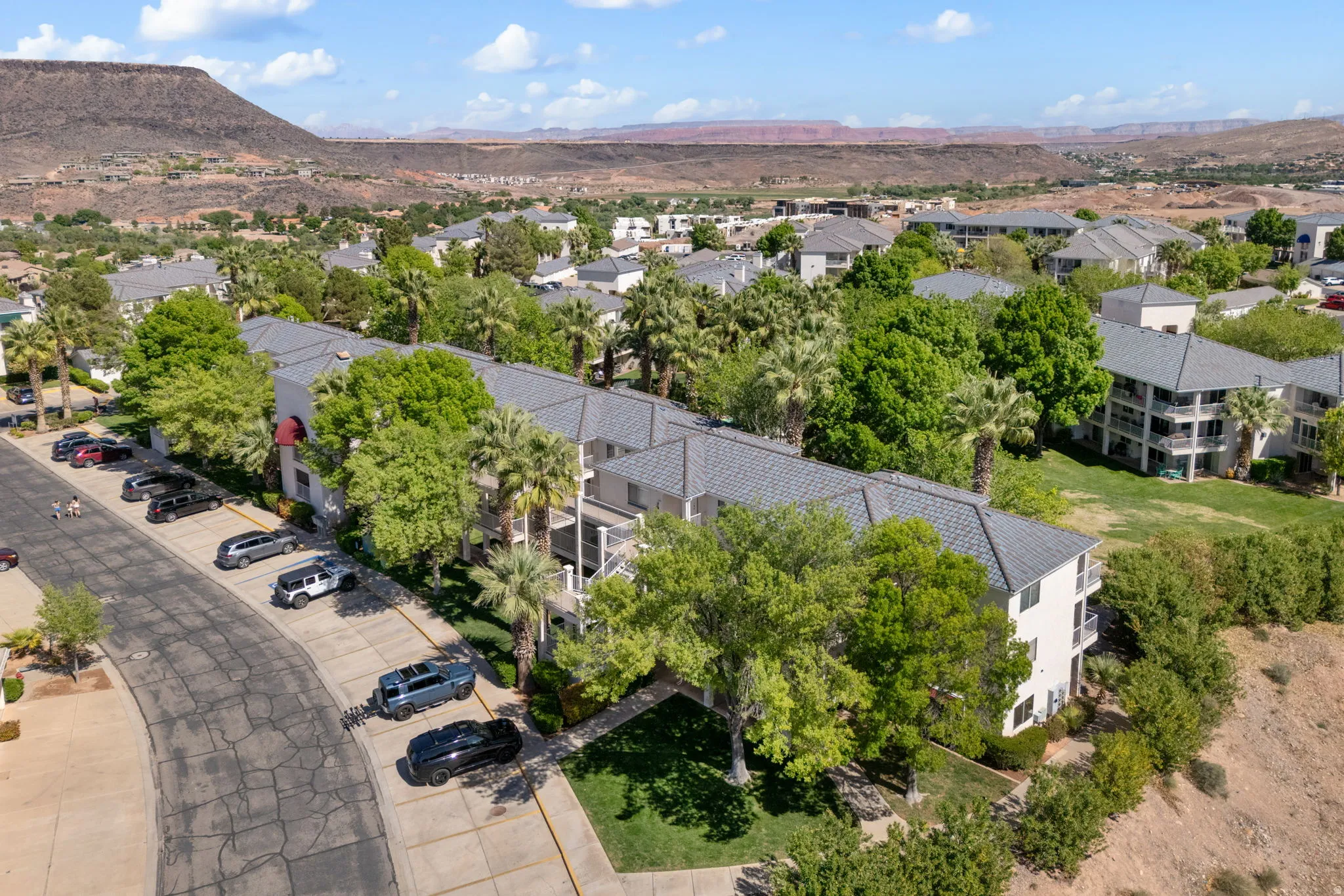 Drone / aerial view of a mountainous background