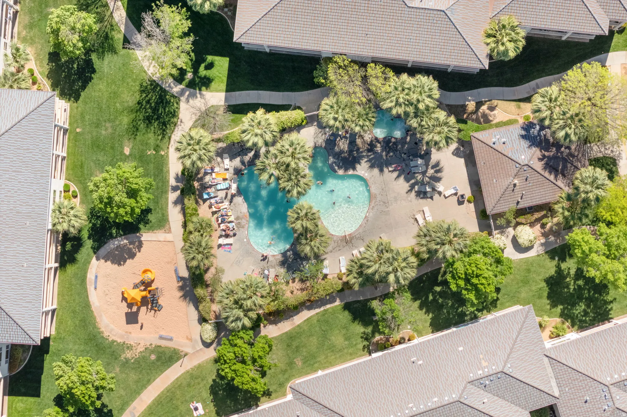 Aerial view of a pool