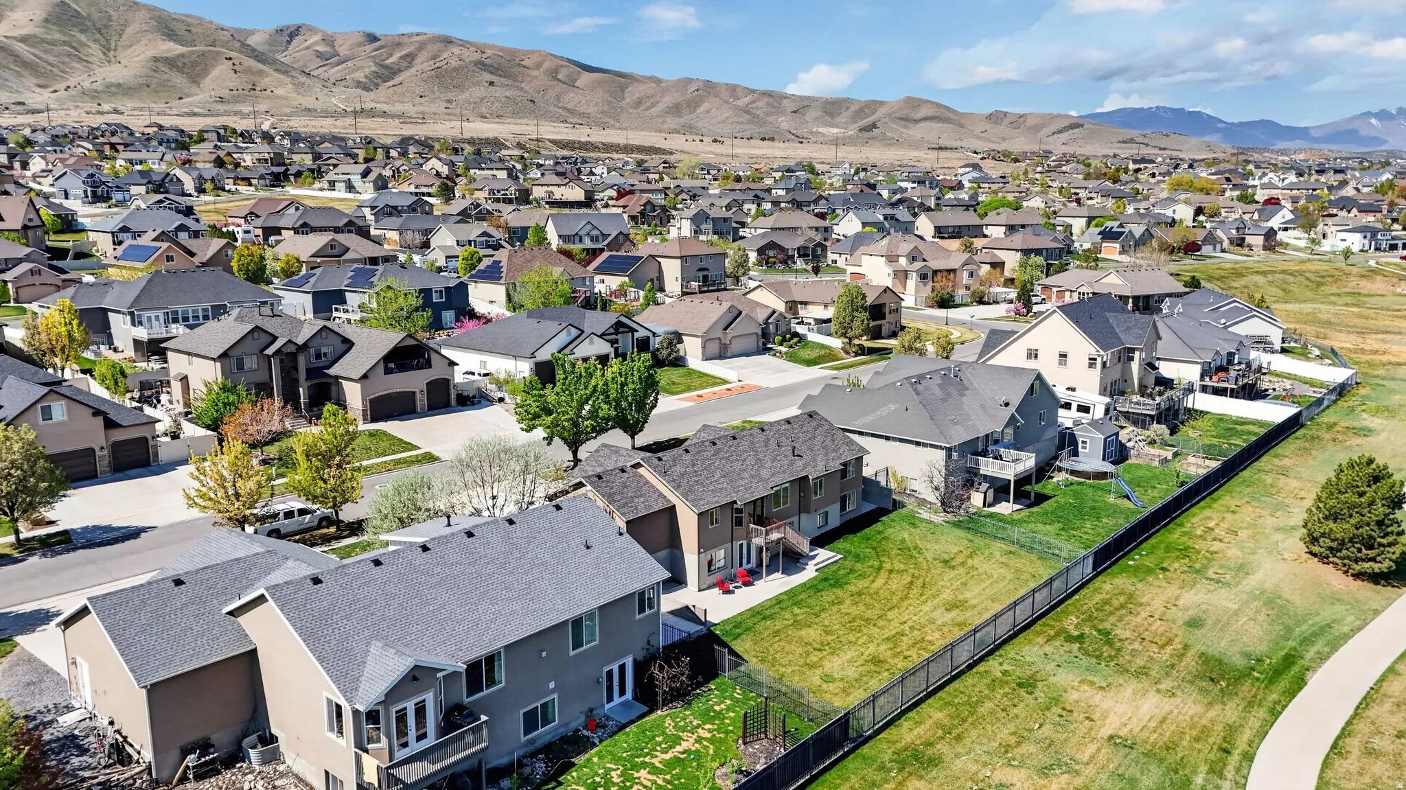 Aerial view of a mountain backdrop