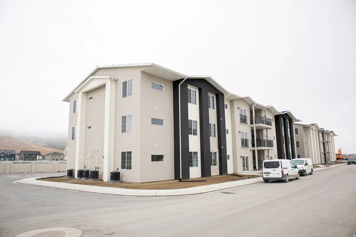 Front view of building.