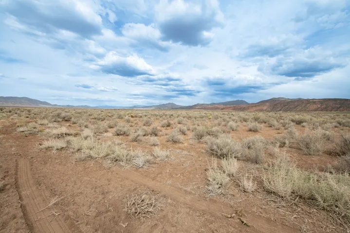 View of mountain backdrop with a desert landscape