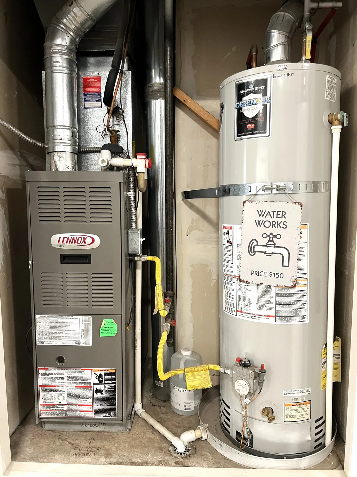 Utilities with strapped water heater and heating unit