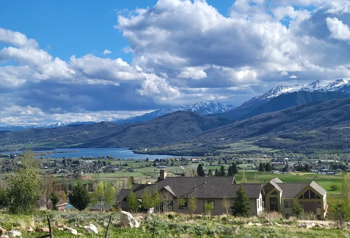 View of Pineview Reservoir and Snowbasin off livingroom deck