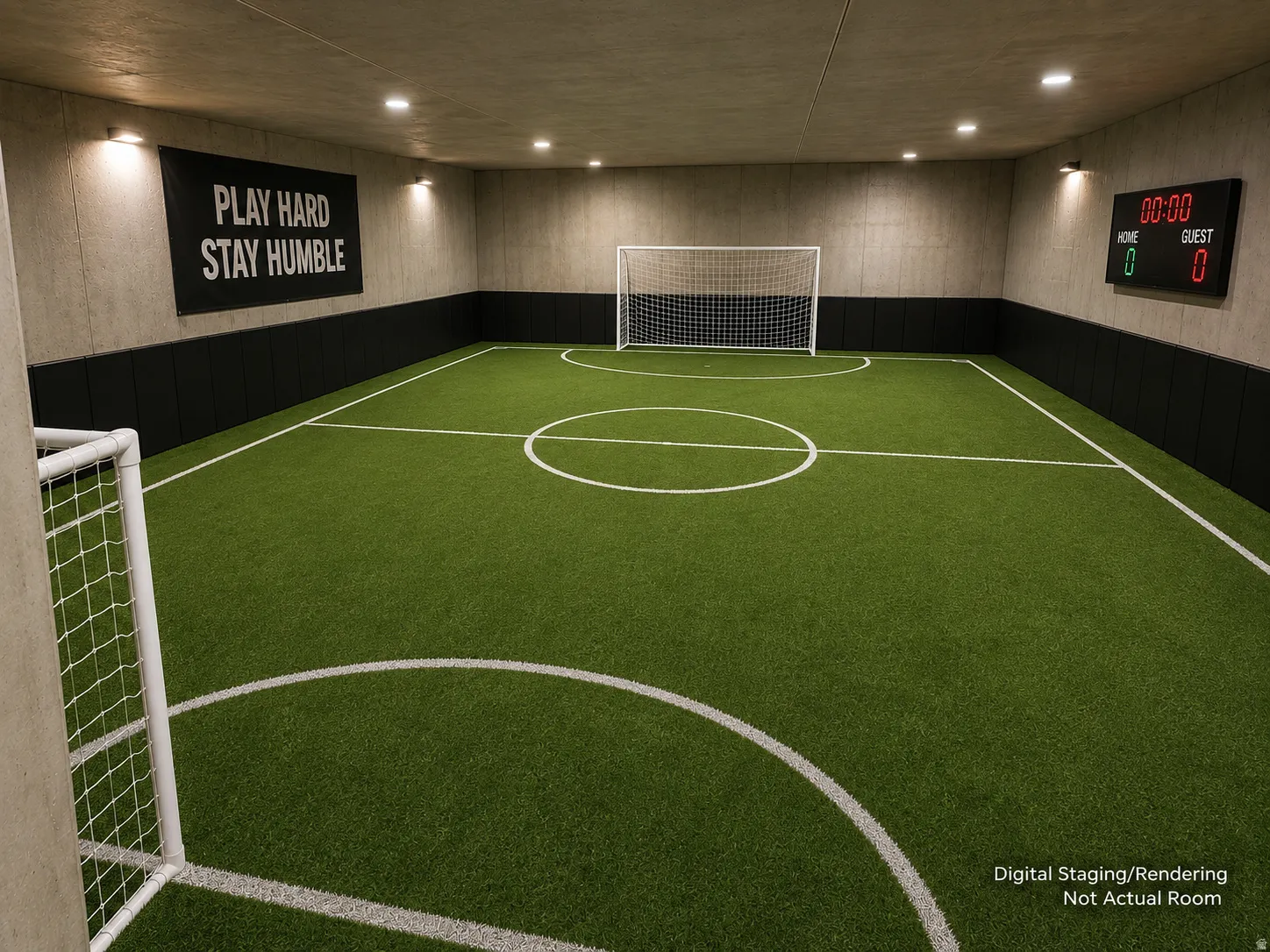 Potential Indoor sports court. Image is AI generated. Room is currently unfinished but wired.