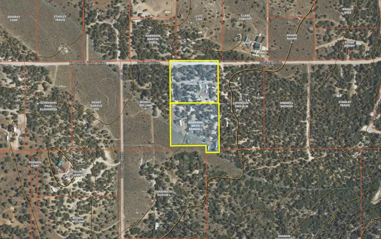 Aerial view of property's location with property parcel outlined