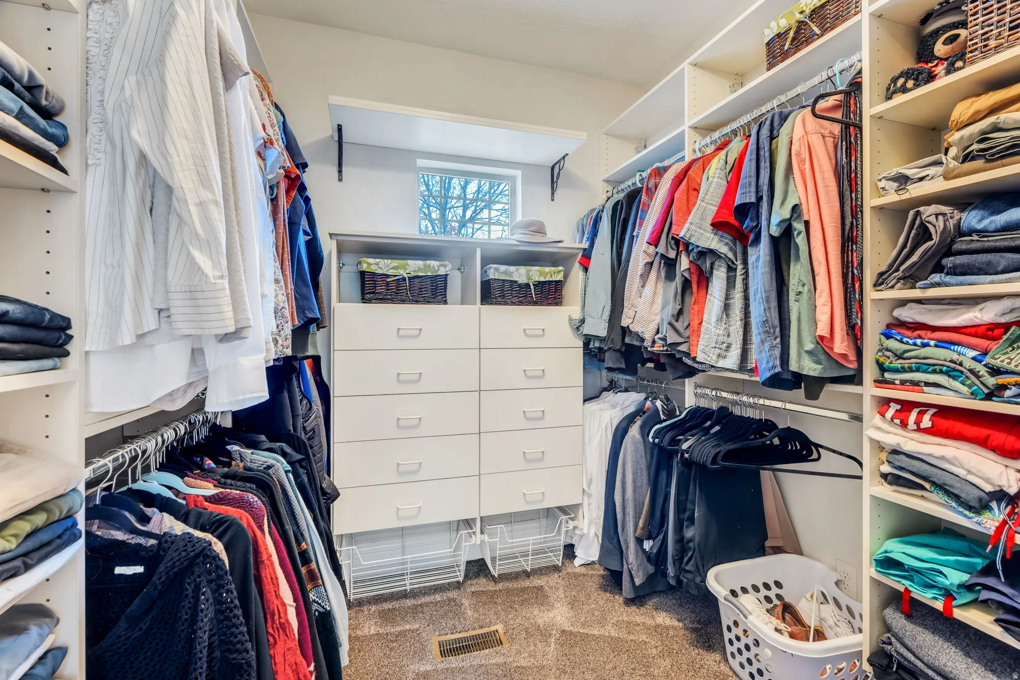 Walk in closet with carpet