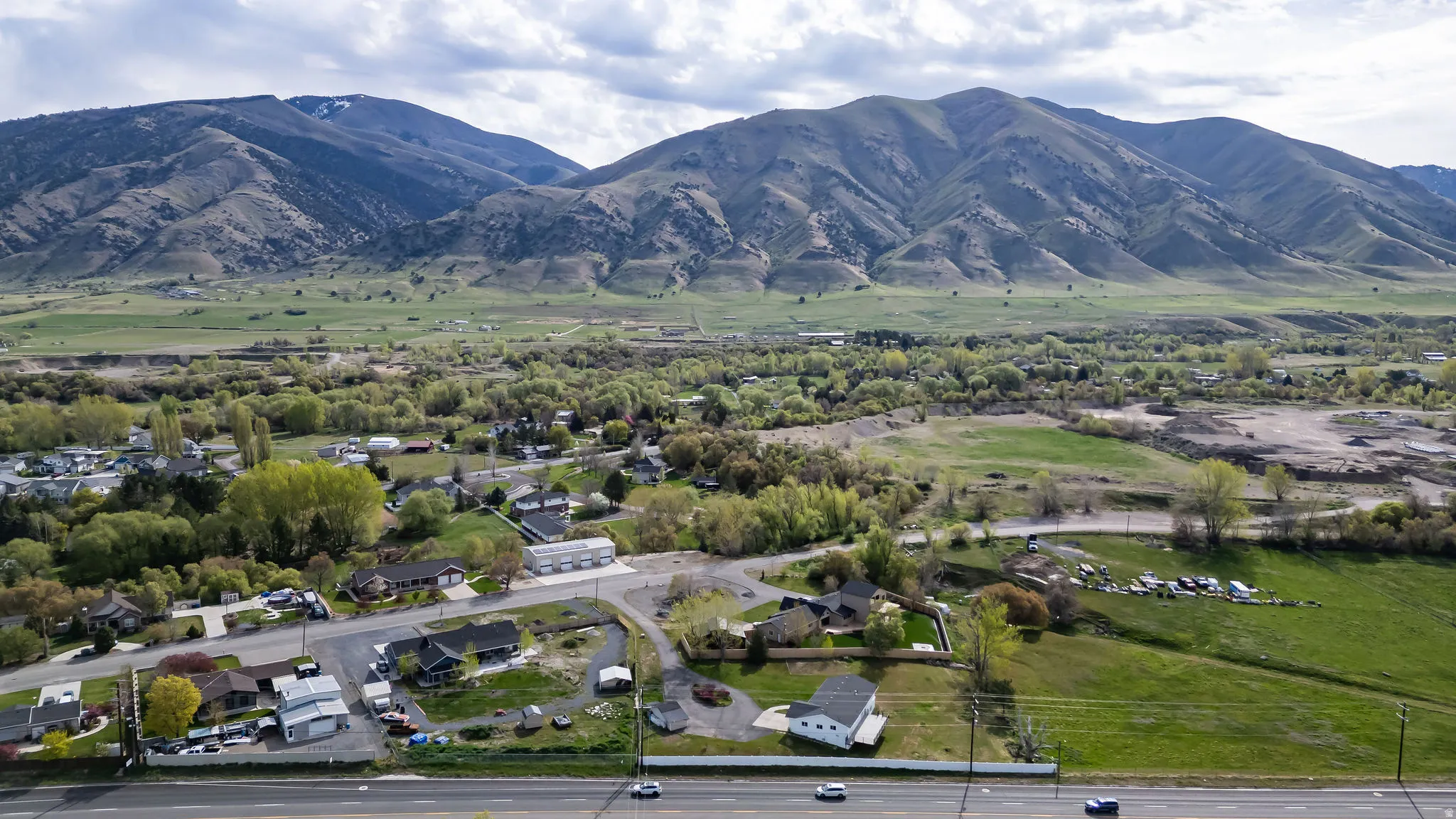 Aerial view of a mountainous background