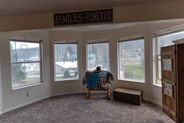 Sitting room featuring carpet and healthy amount of natural light