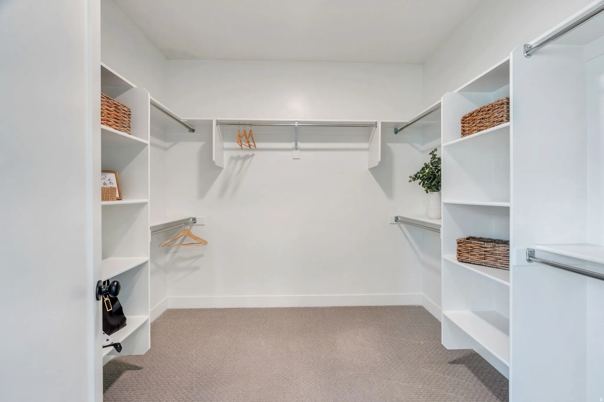 Walk in closet featuring light carpet