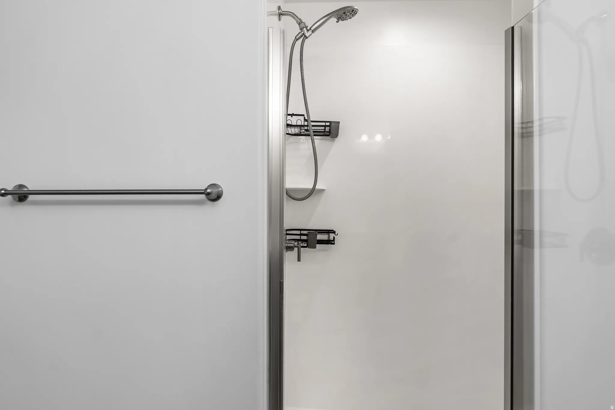 Bathroom view of a stall shower