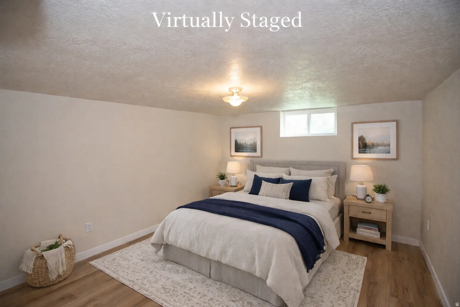 Virutal Staged - Remodeled bedroom with a textured ceiling and light LVP floors