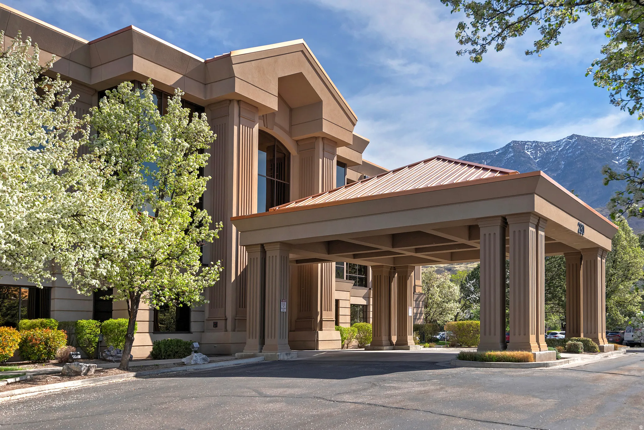 View of building exterior with a mountain view