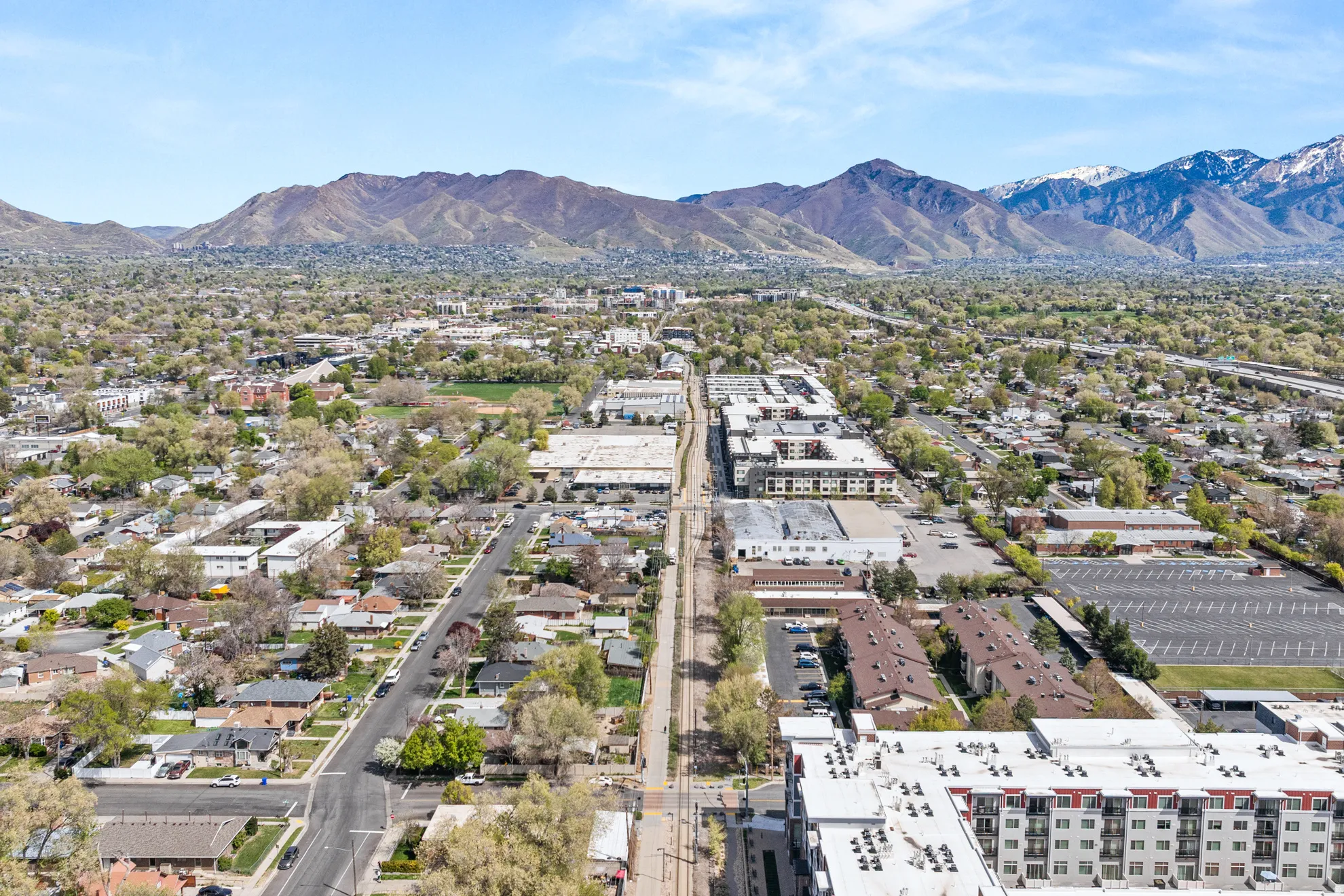 Drone / aerial view of a mountain backdrop