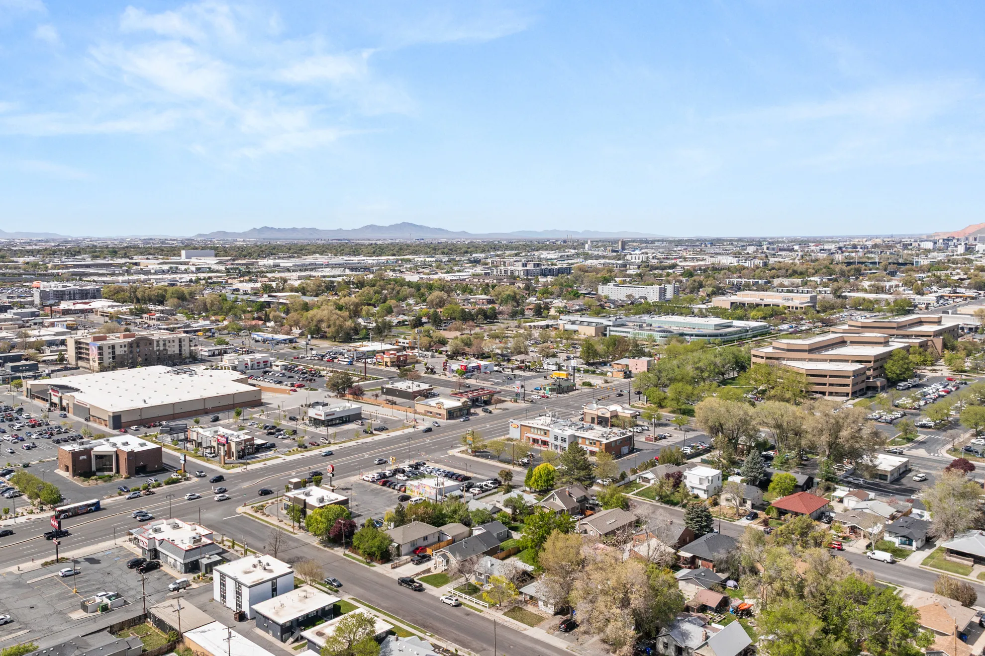 Bird's eye view of location near commercial and residential.