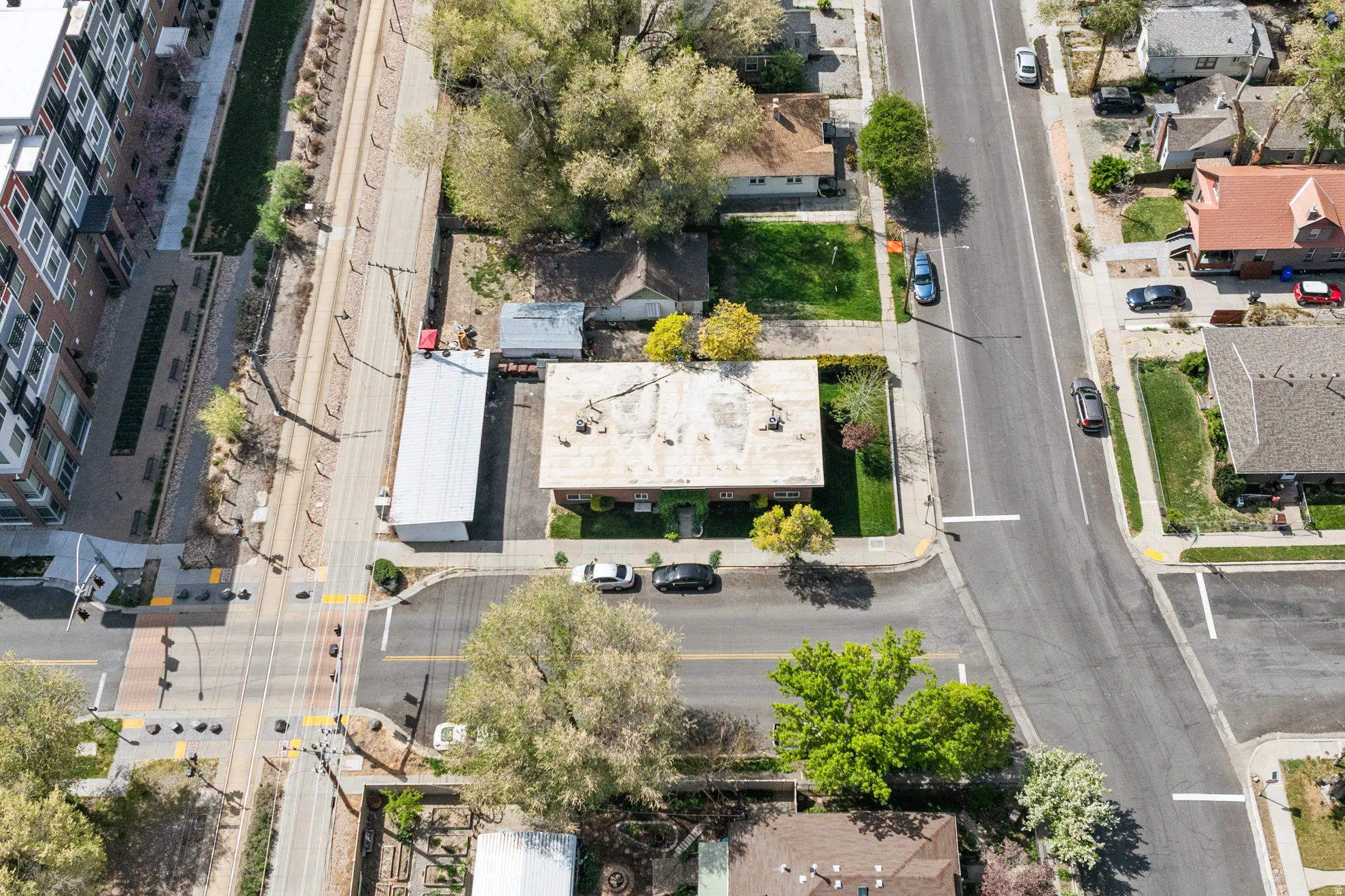 Drone / aerial view. Apartment location steps away from TRAX.