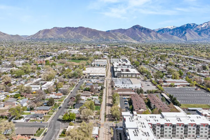 Drone / aerial view of a mountain backdrop